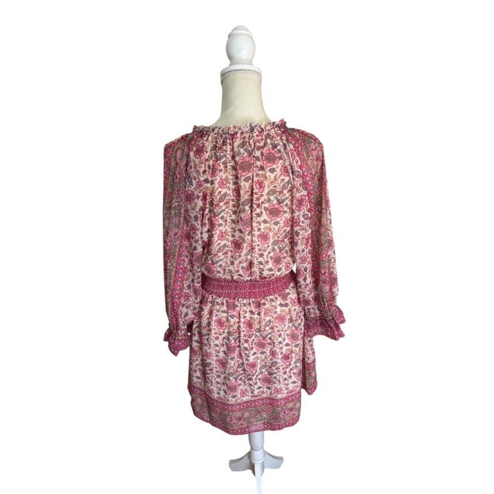 Love The Label Anthropologie Boho Floral Mini Dress Pink Smocked Tassel S - Picture 3 of 15
